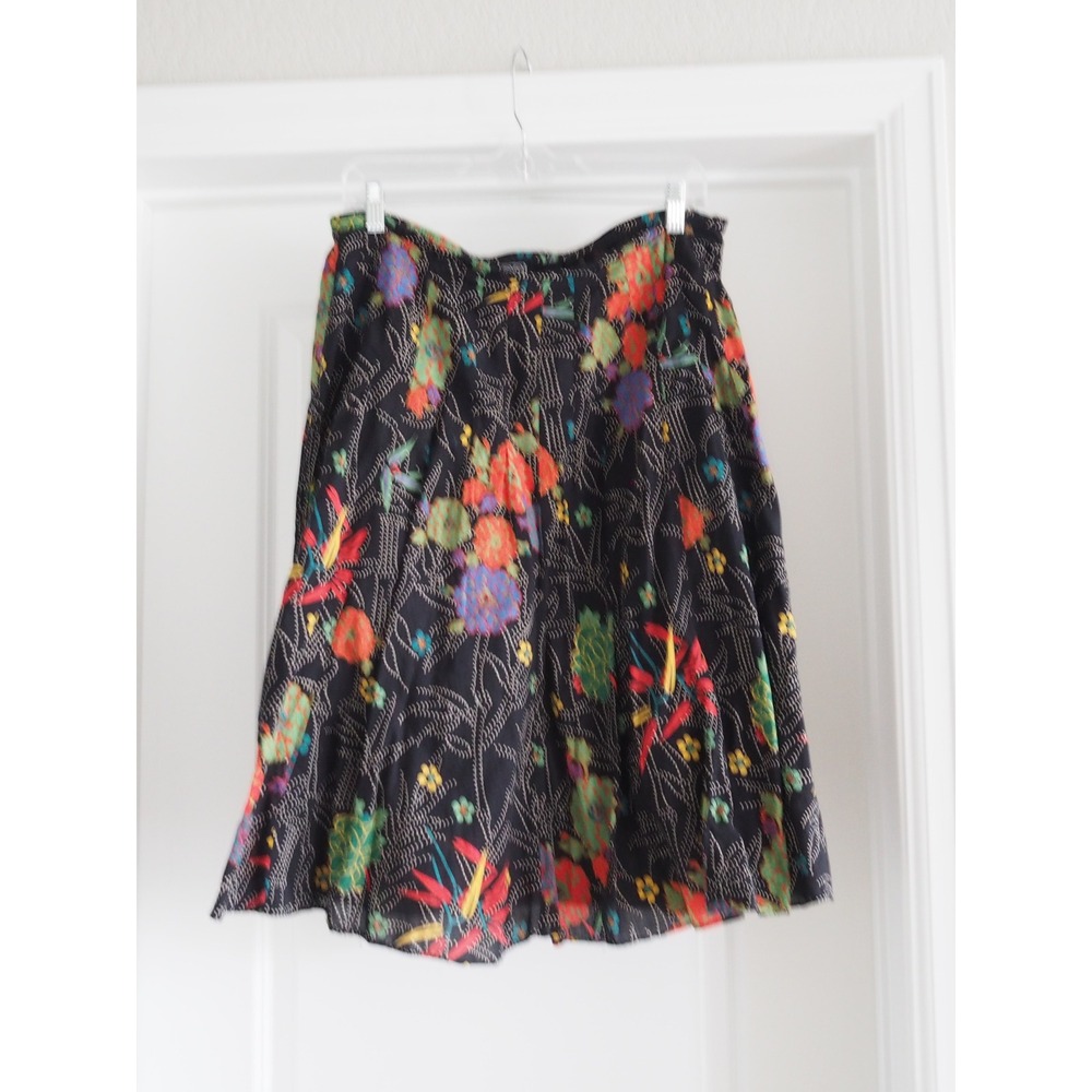 Vintage Casual Studio Cotton Black Floral Midi Skirt Boho Cottagecore XL artsy